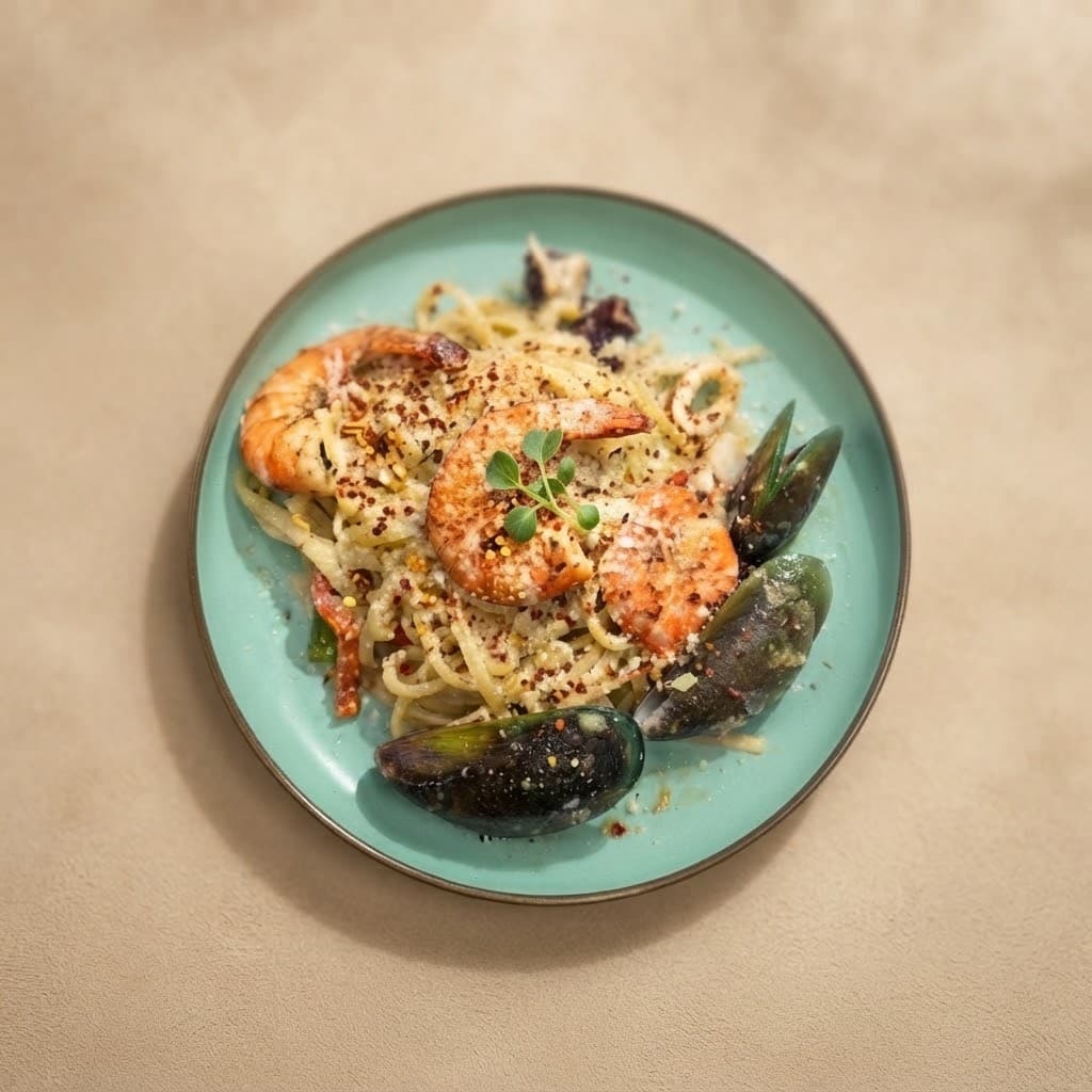 Aglio e Olio with Seafood served at The Roadside Eatery